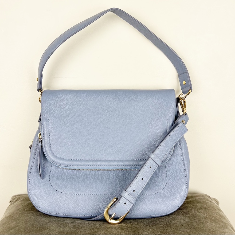 NORDSTROM Bella Pebbled Leather Crossbody Bag In Light Blue | Gold Hardware NWOT